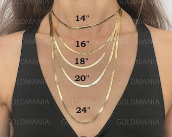 14K Solid Yellow Gold Herringbone Chain Necklace, 3mm Thick, 14" 16" 18" 20" 24" Inch, Real Gold Chain, Women