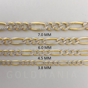 14K Solid Gold Two Tone Figaro Chain Necklace, 18&quot;- 30&quot; Inch, 3.8mm - 7mm Thick, Real Gold Chain, Yellow White Gold, Women