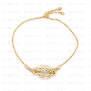 14K Yellow Gold Knot Friendship Bracelet, 9.25&quot; Adjustable, Real Gold Bracelet, Bolo Bracelet, Women