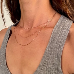 14K Rose Gold Box Kettenhalskette: Zierlich, dünnes Echt Gold Bild 10