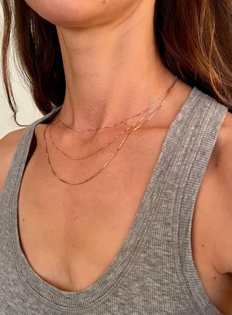 14K Rose Gold Box Kettenhalskette: Zierlich, dünnes Echt Gold Bild 10