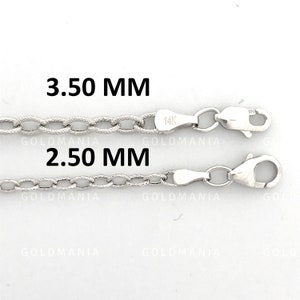 14K White Gold Textured Oval Link Chain Necklace, 16&quot; 18&quot; 20&quot; Inch, 2.5mm 3.5mm Thick, Real Gold Chain, Women Gold Chain