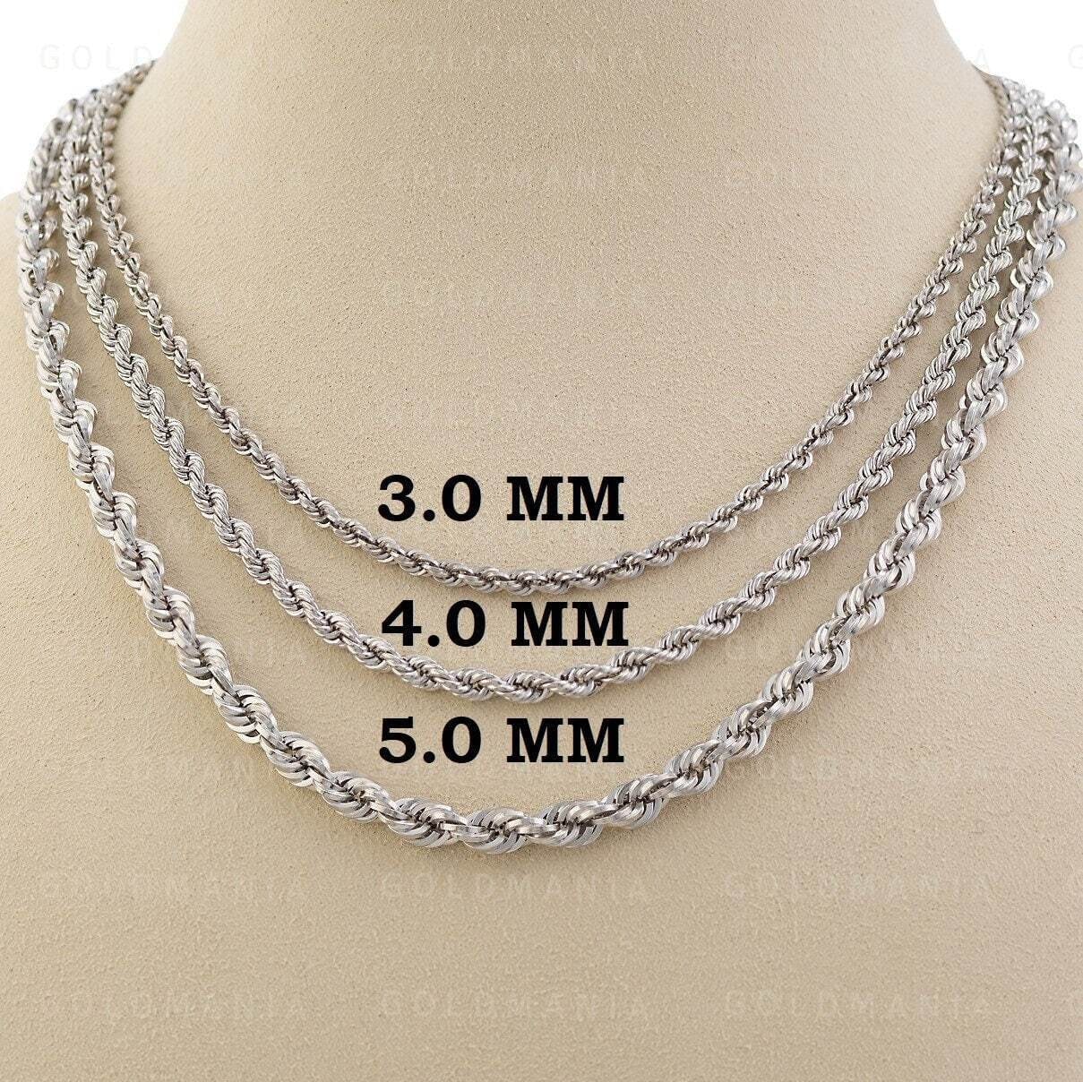 14Kホワイトゴールド ツイストロープチェーンネックレス（3mm～5mm