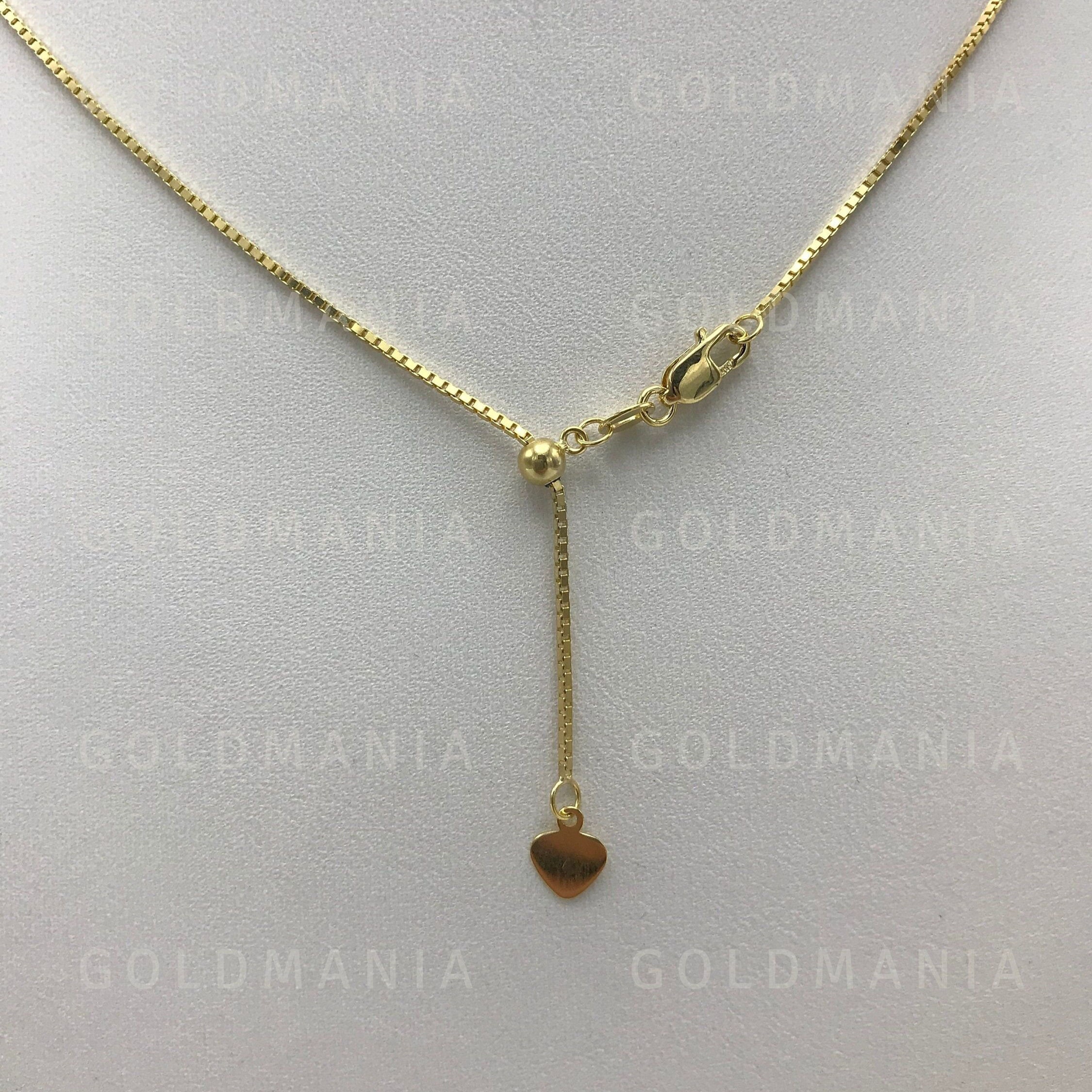 14K Solid Yellow Gold Adjustable Box Chain Necklace (22"-30")