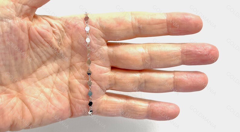 14K Solid White Gold Mirror Link Bracelet: 7 Inch 4mm Thick image 7