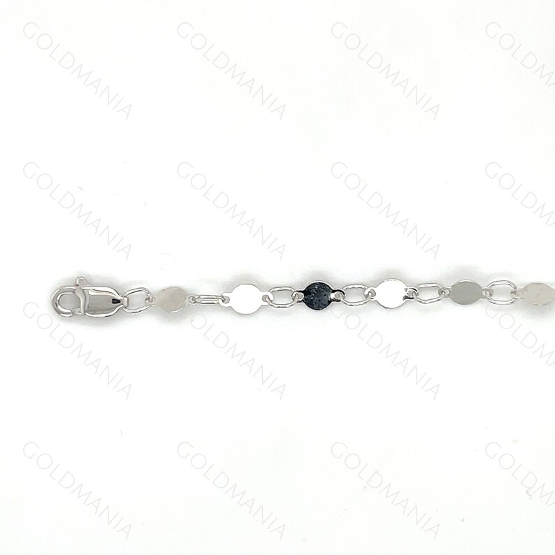 14K Solid White Gold Mirror Link Bracelet: 7 Inch 4mm Thick image 8