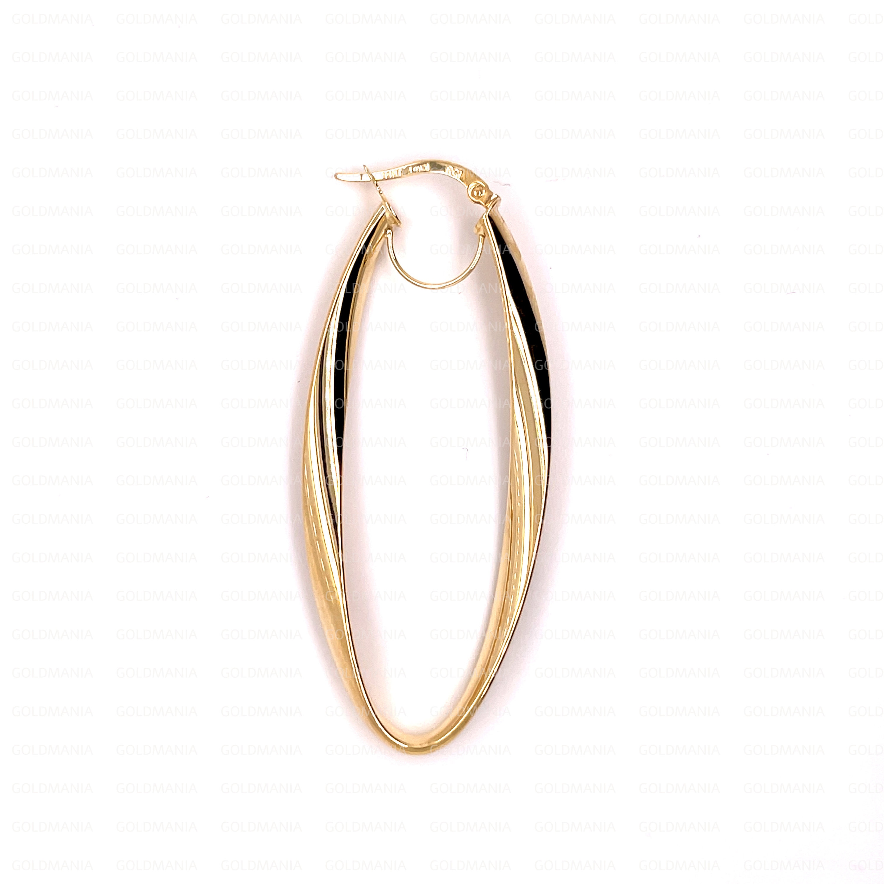 14K Yellow Gold Flat & Wide Hoop Earrings (5mm Wide), Two Sizes 40mm