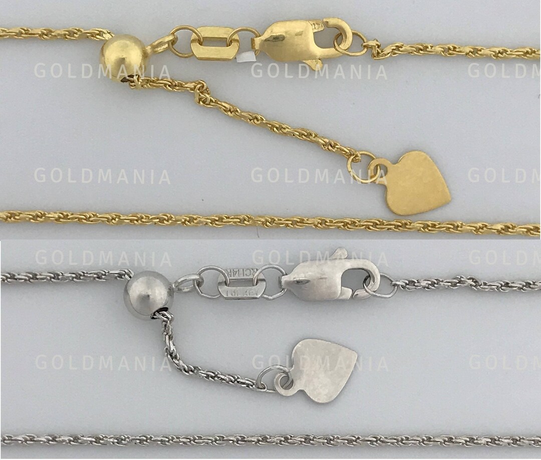 10K Solid Gold Adjustable Rope Chain Necklace 22 Inch Etsy
