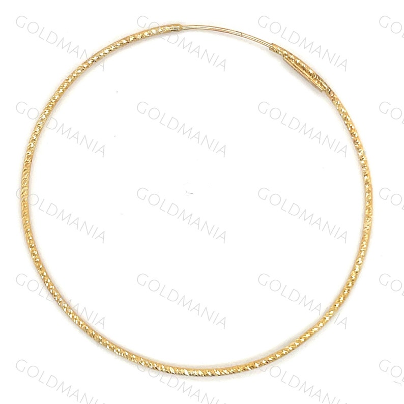 14K Yellow Gold 50 Mm Textured Hoop Earring Set, Real Gold Hoops ...