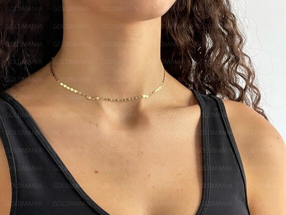 14K Yellow Gold Mirror Chain Necklace 