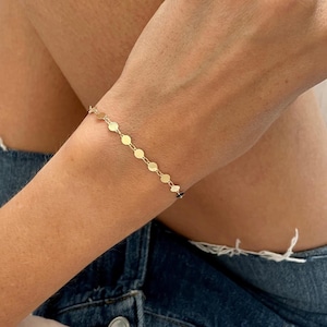 14K Yellow Gold Mirror Link Bracelet: 4mm 7 Inch