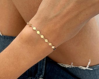 14K Gelbgold rundes Spiegel-Gliederkettenarmband, 17,8 cm Echtgoldarmband