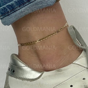 14K Solid Yellow Gold Mariner Anklet, 10" Inch, 1.7mm 3.2mm Thick, Real Gold Anklet, Thin Gold Anklet, Women