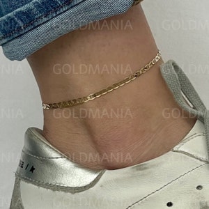 14K Solid Yellow Gold Mariner Anklet, 10&quot; Inch, 1.7mm 3.2mm Thick, Real Gold Anklet, Thin Gold Anklet, Women