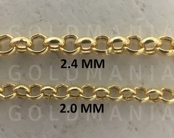 10K Gold Round Link Rolo Link Chain Necklace, 16&quot; 18&quot; 20&quot; Inch, 2mm 2.4mm Thick, Real Gold Chain, Women