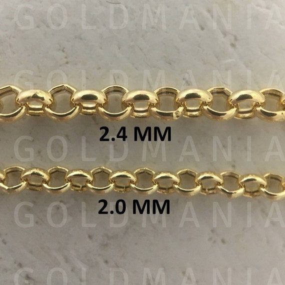 10K Solid Yellow Gold Rolo Chain Necklace - 1.1mm Cable Link, 16 To 24 Inch (Choose Length)