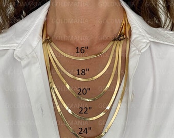 Collar de espiga de oro macizo de 10 quilates: cadena plana flexible de 4 mm de grosor