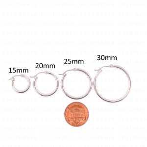 14K White Gold Hoop Earring Set, 15mm 20mm 25mm 30mm 40mm 50mm 60mm, 2mm Thick, Classic Hoop Earrings, Real Gold Hoops, Women Gold Hoops