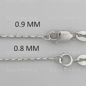 14K Solid White Gold Thin Lumina Twist Bar Chain Necklace, 16&quot; 18&quot; 20&quot; Inch, 0.8mm 0.9mm, Real Gold Chain, Diamond Cut Chain, Women