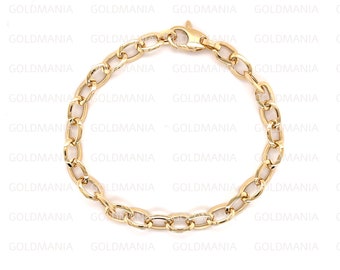 14K Yellow Gold Oval Link Chain Bracelet, 7.50", 5mm Thick, Real Gold Bracelet, Gold Link Bracelet, 14K Gold Bracelet, Women Gold Bracelet