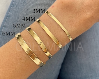 14K Solid Gold Herringbone Bracelet, 7" 8", 3mm 4mm  5mm 6mm Thick, Real Gold Bracelet, Delicate Gold Bracelet, Flat Gold Bracelet, Women