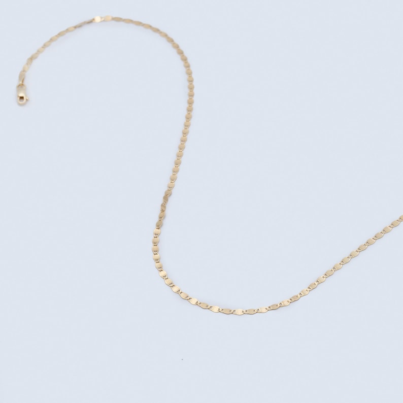 14K Solid Gold Mirror Chain Necklace: Yellow, White, Rose Gold 14K Yellow Gold