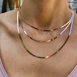 14K Solid Rose Gold Herringbone Chain Necklace, 16" 18" 20", 2.70mm Thick, Real Gold Herringbone, Rose Gold Necklace, Flat Gold Chain, Women