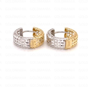 14K Two Tone Gold Huggie Earring Set, 5 x 15 mm, Real Gold Earrings, Gold Huggies, Textured Huggies, Small Gold Hoops