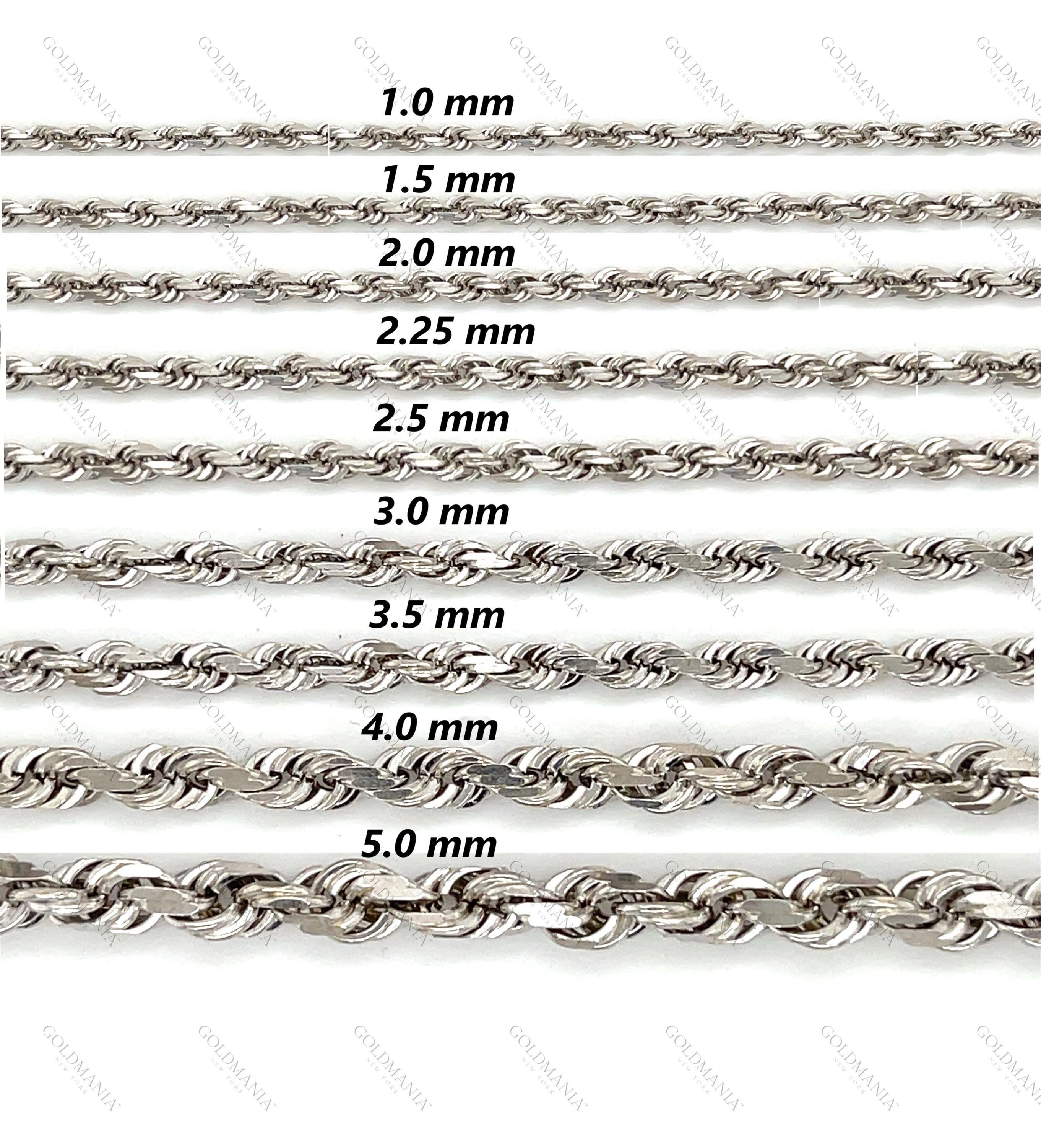 10K Solid White Gold Diamond Cut Rope Chain Necklace (1-5mm Thick 