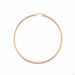 Large 14K Yellow Gold 60mm Hoop earring Set, 2mm Thick, Real Gold, Women