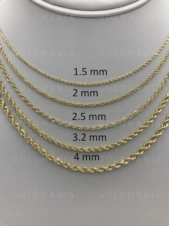 Precious Metal without Stones 10K Yellow Gold Hollow Diamond Cut Rope Chain Necklace 1.5mm 16