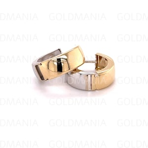 14K Two-Tone Gold Huggie Hoop Earrings – Small Yellow And White Gold Hoops, Real Gold Jewelry for Women, Minimalist Everyday Earrings