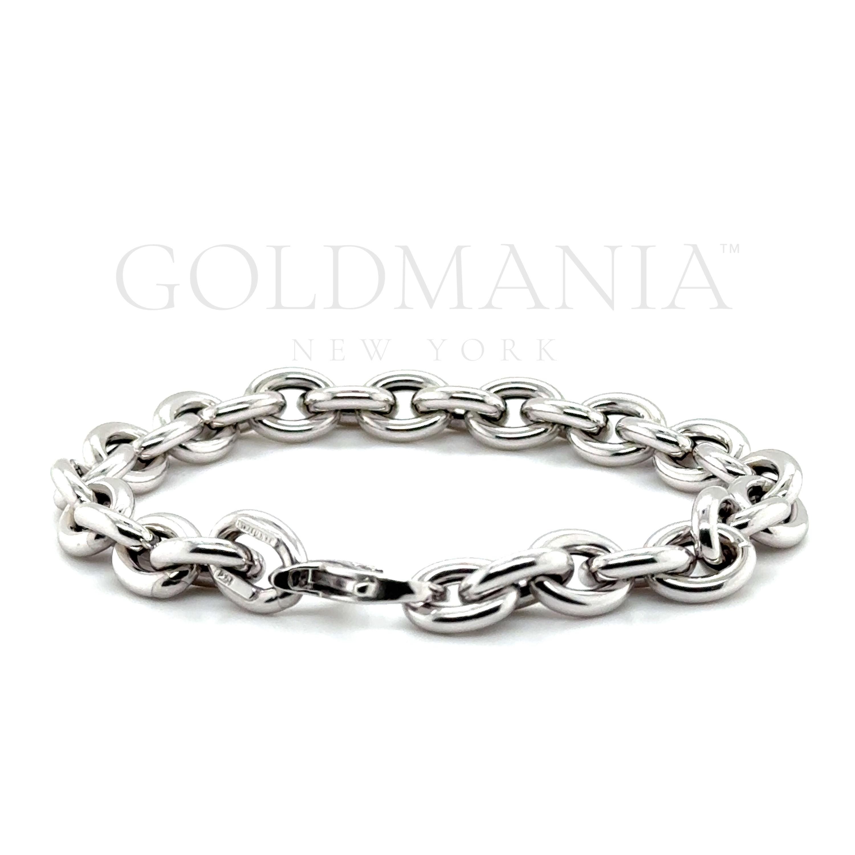 Bracciale Unisex Catena in Oro Bianco 18 KT DIAMANTATO Laser 17,5 cm