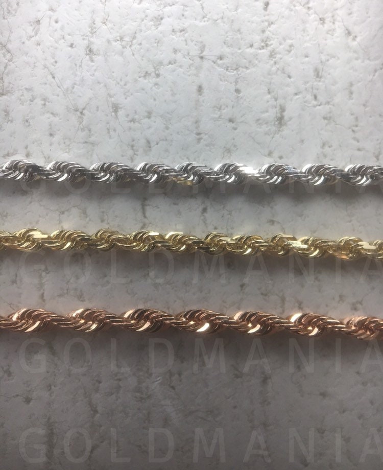 Solid 14K Gold Diamond Cut Rope Chain 