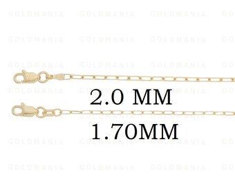 14K Solid Yellow Gold Oval Link Chain Necklace (1.70mm-2mm)