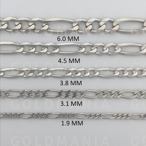 14K Solid White Gold Figaro Chain 