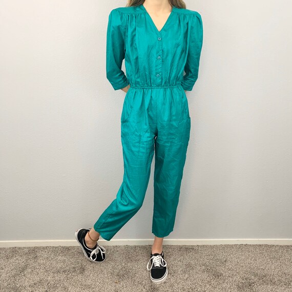 Vintage Carol Anderson Cropped Teal Jump Suit with