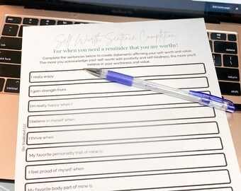 Ejercicio imprimible para completar oraciones sobre autoestima