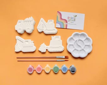 Construction Vehicle Paint Your Own Plaster Craft Kit | Excavator, Crane | Birthday, Party Favours, Gift