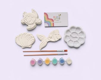 Under The Sea Paint Your Own Plaster Craft Kit | Ocean Craft Box |Mermaid, Seahorse, Turtle Plaster Shapes | Birthday, Party Favours, Gift