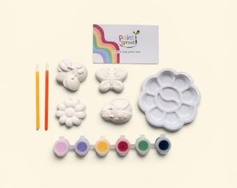 Paint Your Own Nature Magnets Craft Kit | Plaster Butterfly, Bee, Flower, Ladybug Shapes
