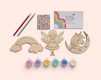 Paint Your Own Fairy, Unicorn & Rainbow Wooden Ornament Craft Kit