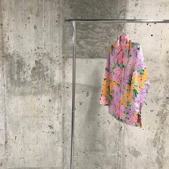 Colorful Vintage Graphic Floral Print Collared Blo