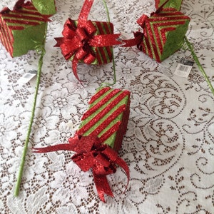 Large Green and Red Christmas Gifts with Glitter Floral Picks for Planter Arrangements image 5
