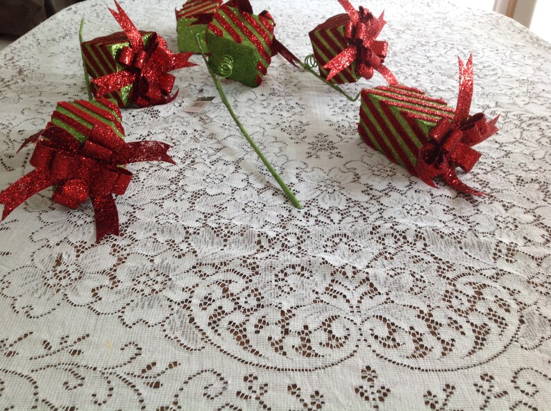 Large Green and Red Christmas Gifts with Glitter Floral Picks for Planter Arrangements image 4