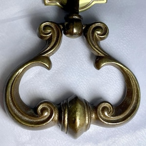 Vintage Keeler Brass Drop-Ring Pull Handle with Backplate - 1930s-40s