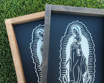 Virgen de Guadalupe Hecho a mano Letrero de madera Arte de madera Virgen Mary Arte de pared