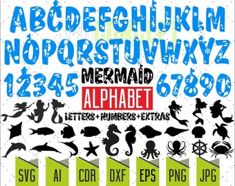 Mermaid Font Svg/Leattle Mermaid Font/Sea Animals/Ocean Life/Ocean Animals/Fish/Mermaid Monogram Svg/Svg/Cricut file/Cut File/Silhouette/