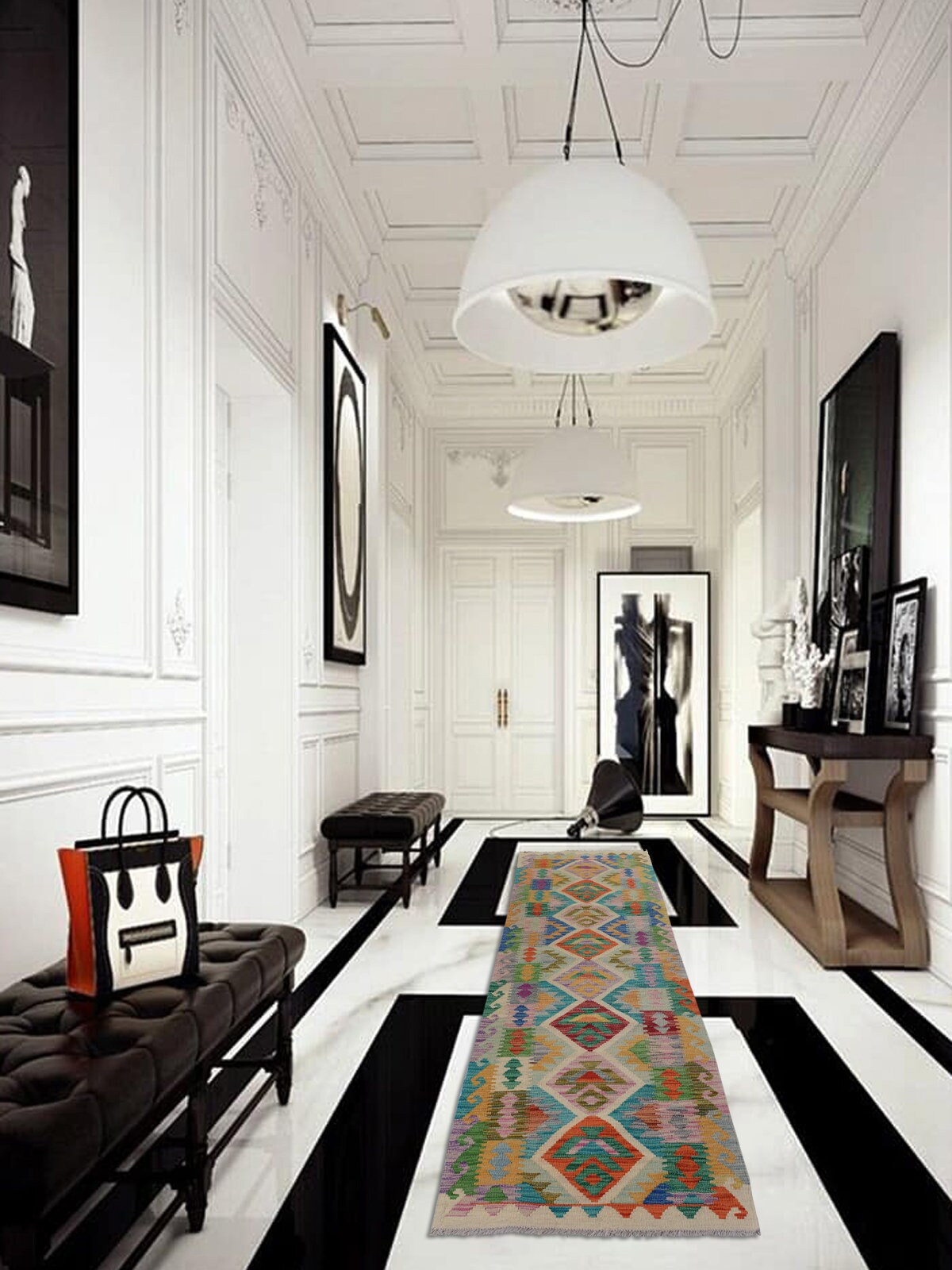 アフガンキリム　ランナー 手織りアフガンキリムランナー 290 x 68 cm / 9ft6in x 2ft3in : 植物