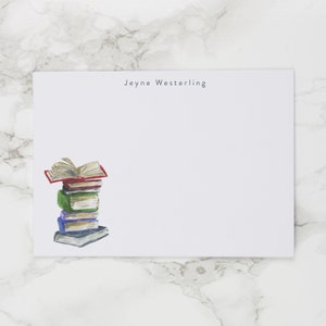 Bookworm Stack of Books - Personalized Watercolor Stationery